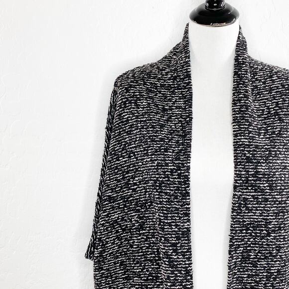 BB Dakota Black White Short 3/4 Sleeve Open Front Longline Boucle Cardigan XS - Picture 7 of 13